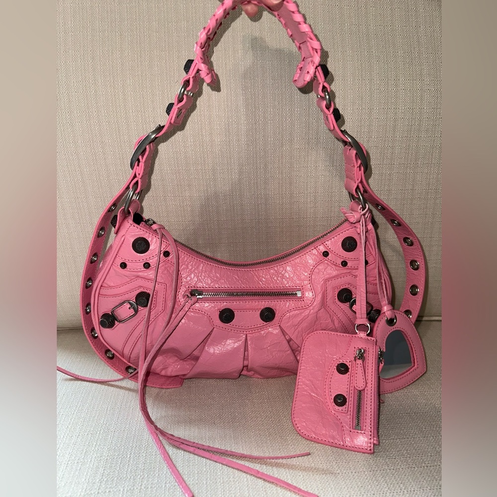 NWT Authentic Balenciaga Le Cagole Small Leather Shoulder Bag Sweet Pink